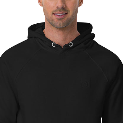 Houdini Logo in Black on Black Hoodie Man